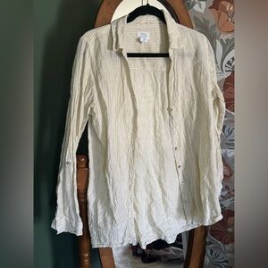 Sigrid Olsen Striped Linen Roll Tab Button Down Shirt Size Medium